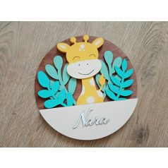   Ajtó névtábla, zsiráfos névtábla, babanév, gyerekszoba, babaszoba dekoráció