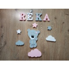   Dekornév, álló macis szett 10 cm magas betűkkel, babaszoba dekoráció, babaváró, babalátogató ajándék, dekorbetű 